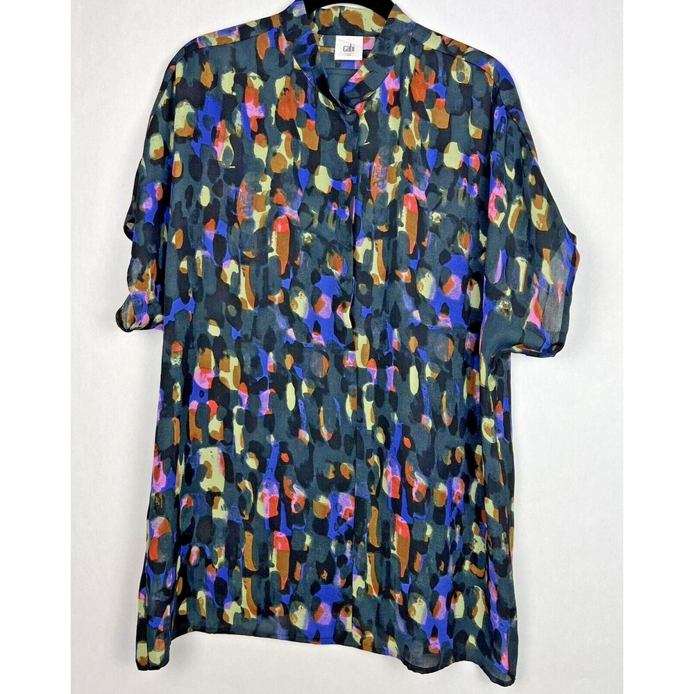 CAbi Tunic Top 3143 Womens Medium Sabine Mosaic Watercolor Print Popover Blouse